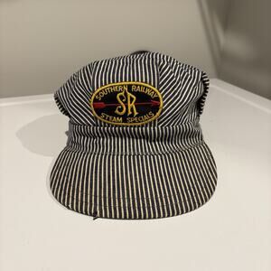 Vintage Railroad Engineer Blue Stripe Denim Cap Hat Union Made RARE Worn